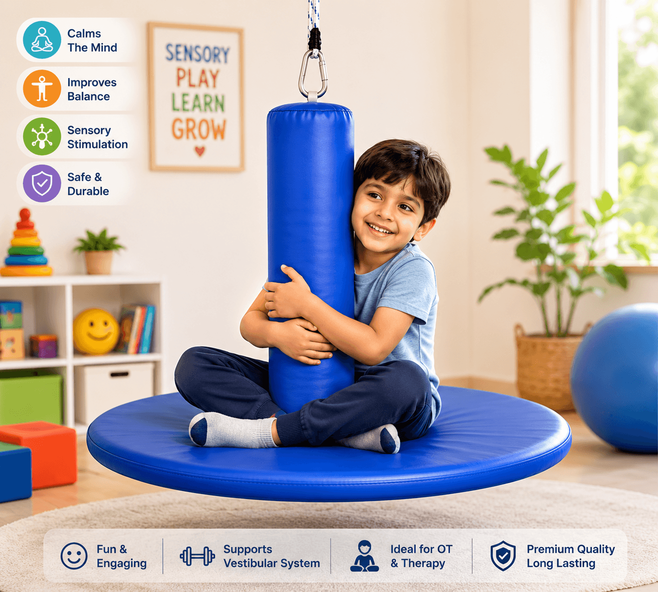 Disc Swing (Wooden Padded) - Outdoor Rope Swing Seat for Kids - Image 2